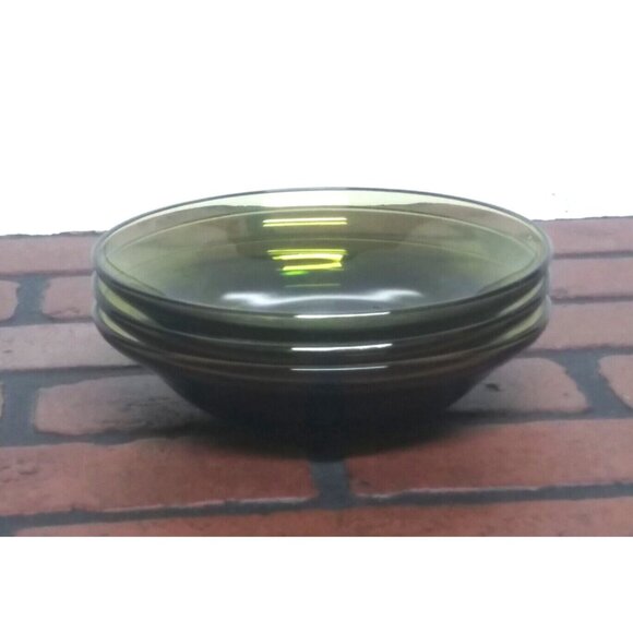 3 Anchor Hocking salad Bowls Avocado Green Glass Vintage 70s shallow wide mouth - Picture 3 of 7